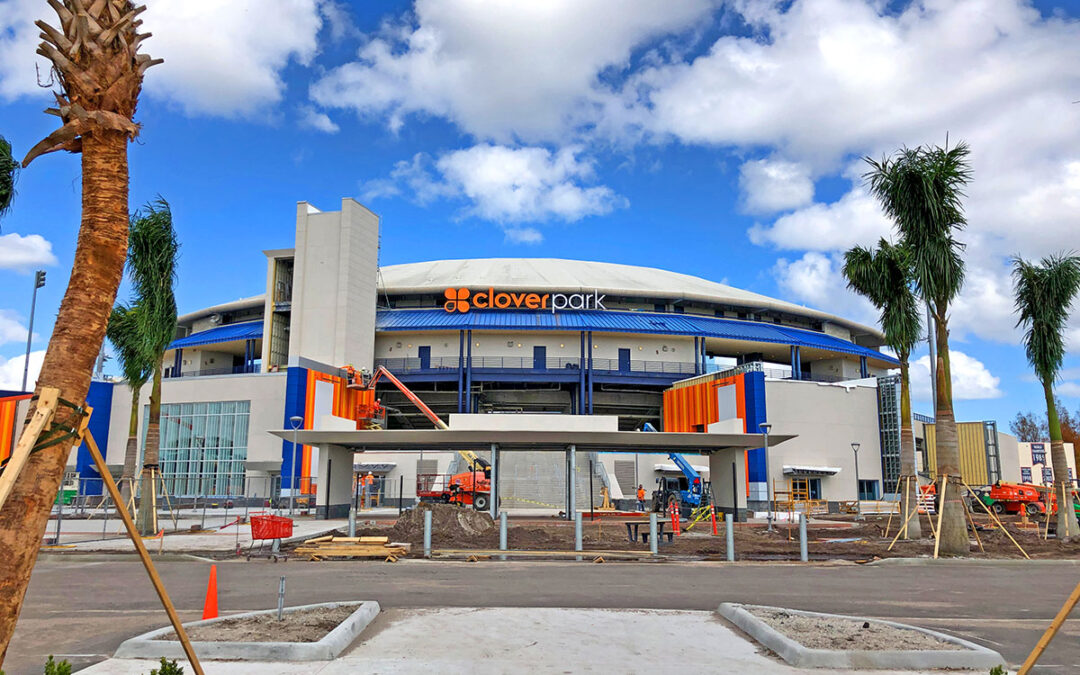 Recently renovated roof at Clover Park stadium in Florida – example of large-scale commercial roofing projects
